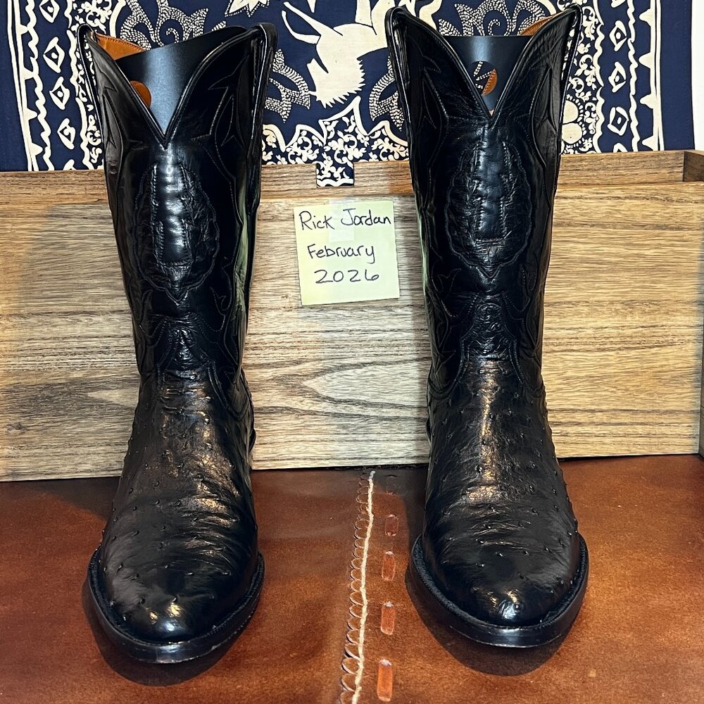 [SOLD] Black Jack Full Quill Ostrich w/Inlay Cowboy Boots in Men's Size 11D